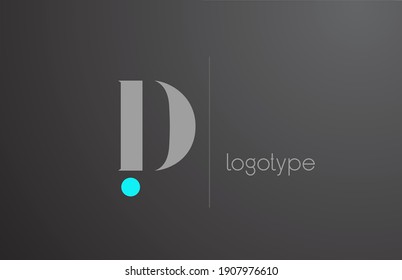 D grey alphabet letter logo for business. Unique corporate identity and lettering. Company icon branding design with blue dot and line