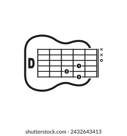 D guitar chord icon. Basic guitar chord vector illustration symbol design