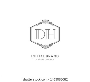 D H DH Beauty vector initial logo, handwriting logo of initial signature, wedding, fashion, jewerly, boutique, floral and botanical with creative template for any company or business.