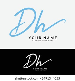 D, H, DH Initial letter logo. Alphabet DH Handwritten Signature logo