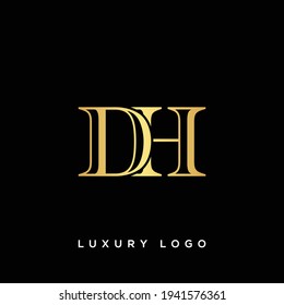 D H DH logo initial vector mark. Initial letter D H DH luxury art vector mark logo, gold color on black background.