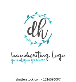 D H Initial handwriting logo vector