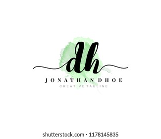 D H Initial watercolor logo on white background. Logo template vector