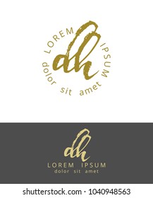 D H. Initials Monogram Logo Design. Dry Brush Calligraphy