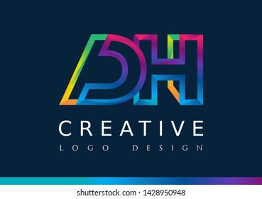 D H  Logo. DH Letter Design Vector with Magenta blue and green yellow color.
