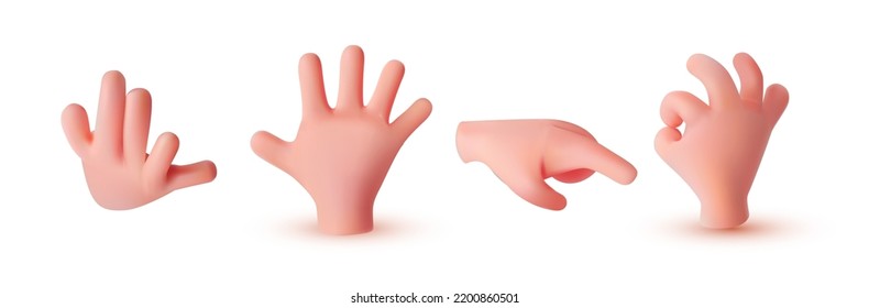 #d hand gesture cute set. Hi, ok, point