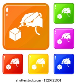 D hand printing icons set collection vector 6 color isolated on white background