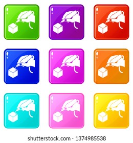 D hand printing icons set 9 color collection isolated on white for any design