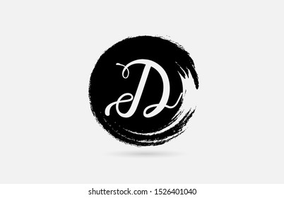 D hand written letter logo alphabet on grunge circle in black and white for icon design. For a logotype on a company or business.