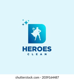 D hero Initial letter Cleaning Service Simple Modern Logo Idea.