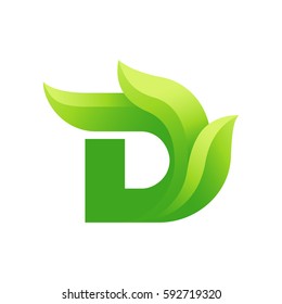 D icon with green leafs. Vector eco design.