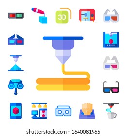 d icon set. 17 flat d icons. Included d glasses, printer, printing handheld scanner icons