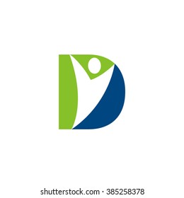 D initial alphabet letter logo with negative space swoosh man, green blue