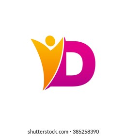D initial alphabet letter logo with swoosh man, orange purple