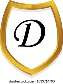 d initial alphabet metallic golden shield frame logo template