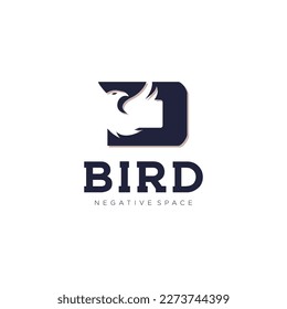 D Initial letter bird logo in simple minimalist negative space