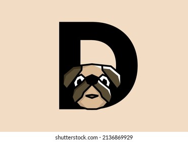 D initial letter with cute doggy head design