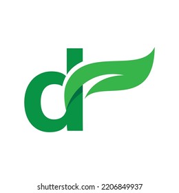 D Letra inicial con plantilla vectorial de logotipo de hoja verde