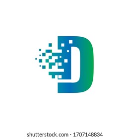 D Initial Letter Logo Design with Digital Pixels in Gradient Colors