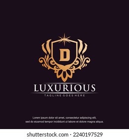 D initial letter luxury ornament gold monogram logo template vector.