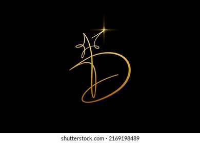 D initial letter signature logo with star shape variation. Handwriting logo template vector