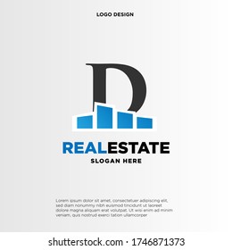 D Initial logo concept with building template vector.