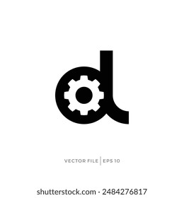 D Initiales Logo-Design mit Zahnrad im negativen Raum