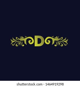 D initial logo letter with beauty ornament for fashion industry