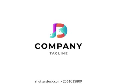 D initial logo with water or wave element