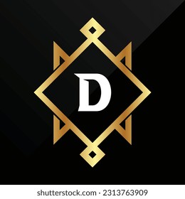 D Initial luxury gold Letter Type Logo Sign Symbol Icon Simple Elegance