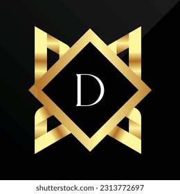 D Initial luxury gold Letter Type Logo Sign Symbol Icon Simple Elegance