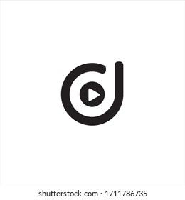 d initial overlapping rounded letter logo and play