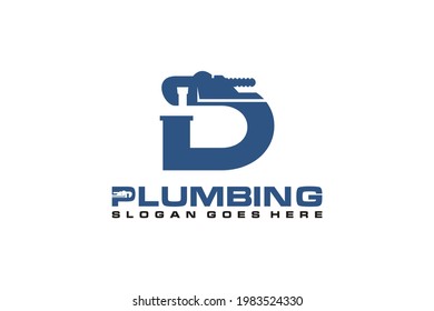 D Initial For Plumbing Service Logo Template, Water Service Logo Icon.