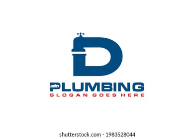D Initial for Plumbing Service Logo Template, Water Service Logo icon.