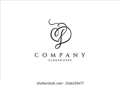 D initial signature logo with heart or love shape variation. Handwriting logo template vector
