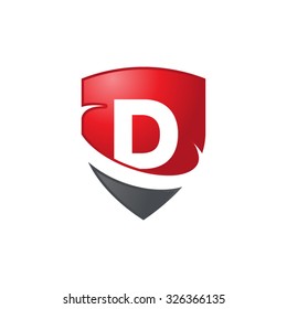 D initial swoosh shield logo red