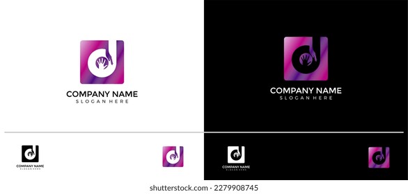 D, initial + two hands inside logo design (Foundations, Events, Sosmed Profile, IG, any Brands whitch related with carity, etc.) vector illustration template.