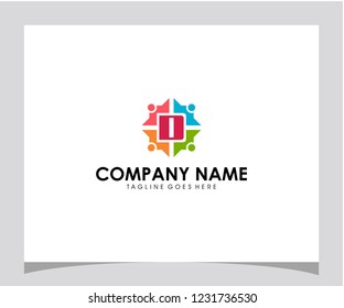 D initial unity people friends care icon logo design template vector eps 10
