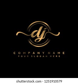 D J Initial handwriting logo vector