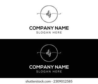 d j Initial handwriting signature logo, initial signature, elegant logo design vector template.Handwritten alphabet in the logo template. Letters and Alphabet for your design. circle template vector.