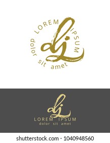 D J. Initials Monogram Logo Design. Dry Brush Calligraphy