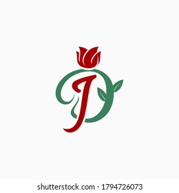 D J letter logo with rose concept design vector