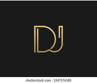 D J Unique Minimal Style golden and black color initial based logo