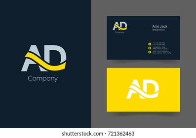 A D joint logo design vector with business card template