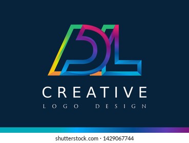 D L  Logo. DL Letter Design Vector with Magenta blue and green yellow color.