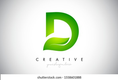 D Leaf Letter Logo Icon Design in Green Colors. Eco Bio Letter Design Vector Illustration.