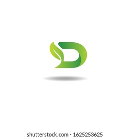 D Leaf Letter Logo Icon Design in Green Colors. Eco Bio Letter Design Vector Illustration.