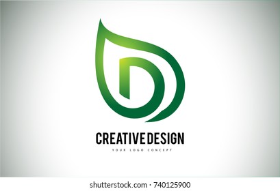 D Leaf Logo Letter Design with Green Leaf Outline Vector Illustration.