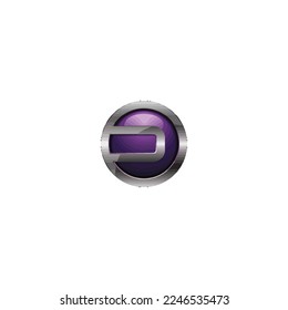Logo de la letra D 3D sobre un fondo morado en círculo
