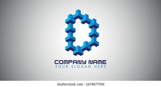 D letter 3D optical pattern logo design vector